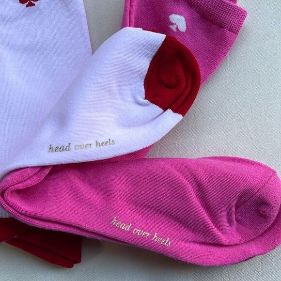 Kate Spade Pink Hearts Crew Socks 3 Pack - Picture 6 of 10